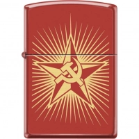 Зажигалка ZIPPO Серп и Молот на Звезде, латунь/сталь с покрытием Red Matte, красная, 36x12x56 мм купить в Витебске